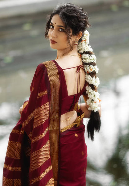 Very Appealing Maroon Soft Silk Saree With Blouse Piece