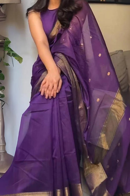 Prepossessing Purple Cotton Silk Saree With Beautiful Blouse Piece