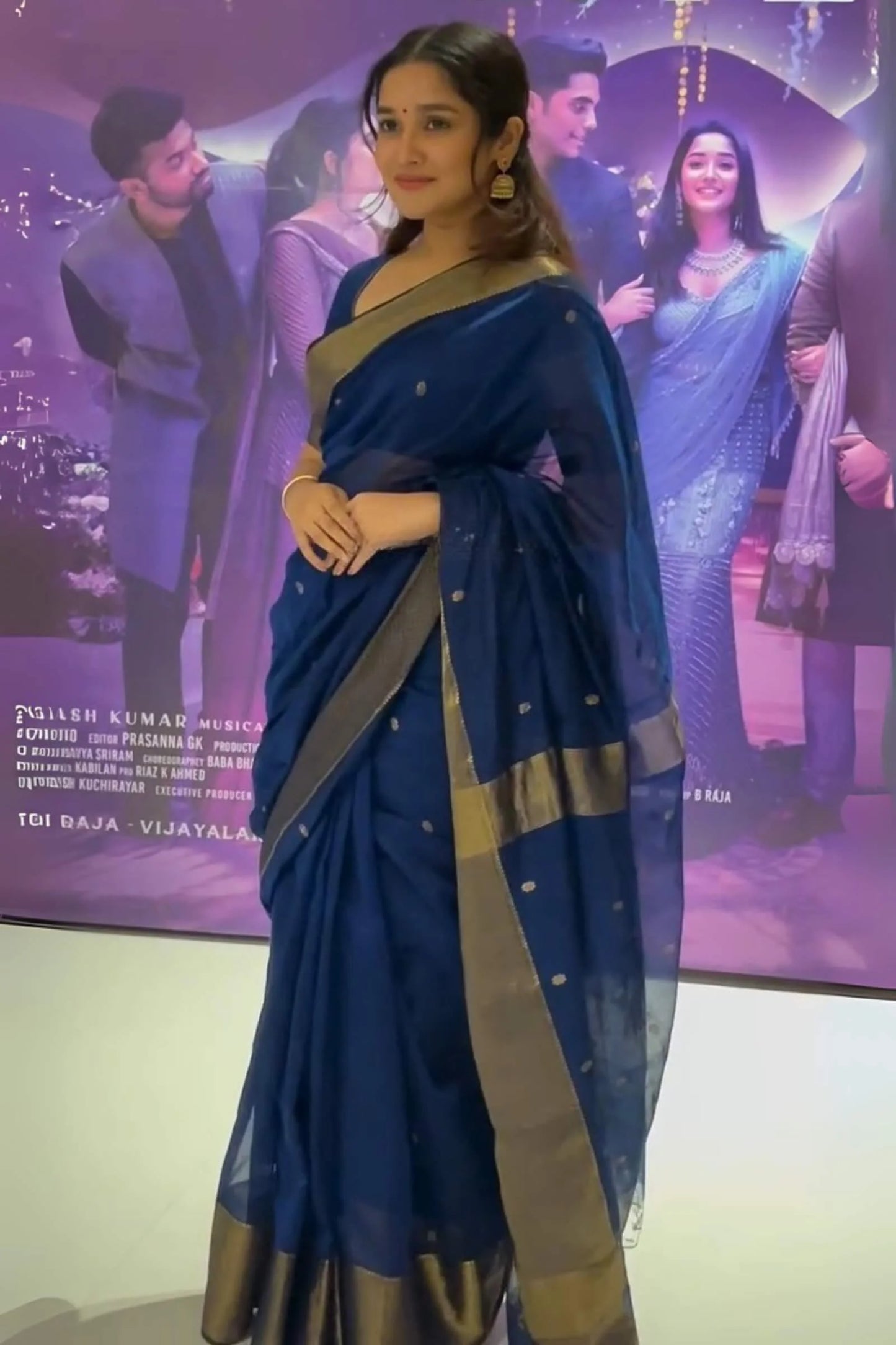 Alluring Navy Blue Cotton Silk Saree With Beautiful Blouse Piece