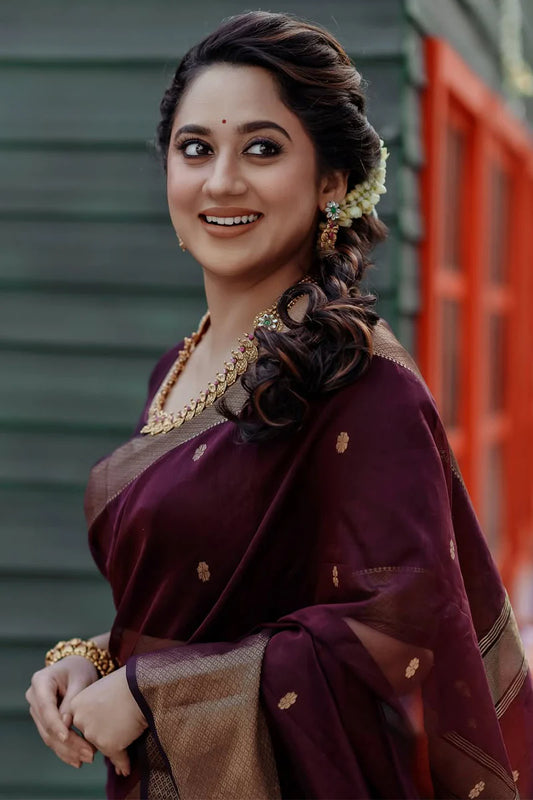 Lovely Wine Cotton Silk Saree With Beautiful Blouse Piece