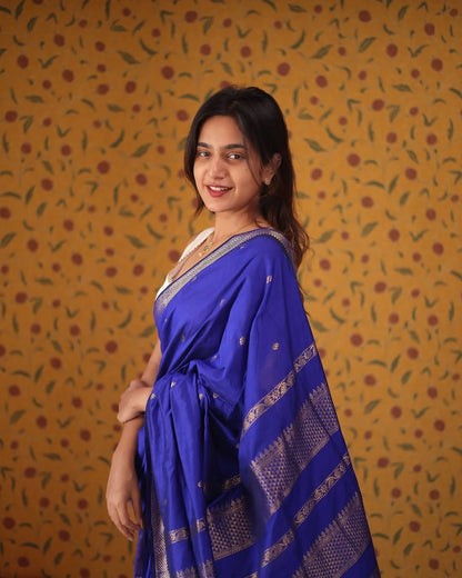 Elegant Royal Blue Soft Silk Saree With Classic Blouse Piece