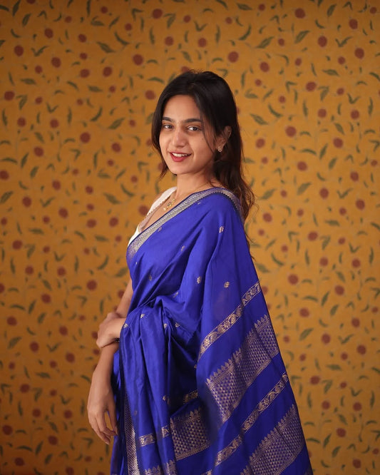 Elegant Royal Blue Soft Silk Saree With Classic Blouse Piece