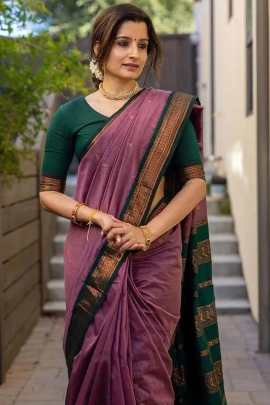 Pleasing Lavender Soft Silk Saree With Unique Blouse Piece