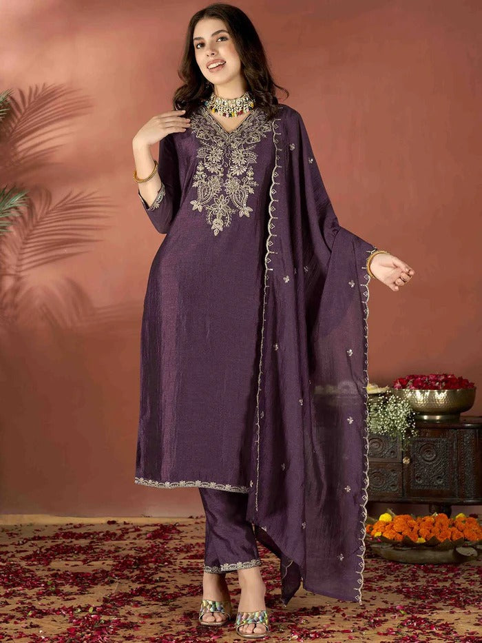 Ravishing Vichitra Silk Embroidery Suit Set