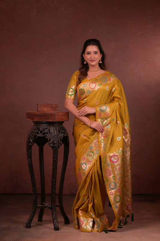 Classic Soft Silk Saree With Zari Weaving & tassels
