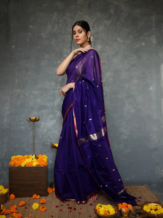 Most Stunning Blue Cotton Silk Saree With Beautiful Blouse Piece