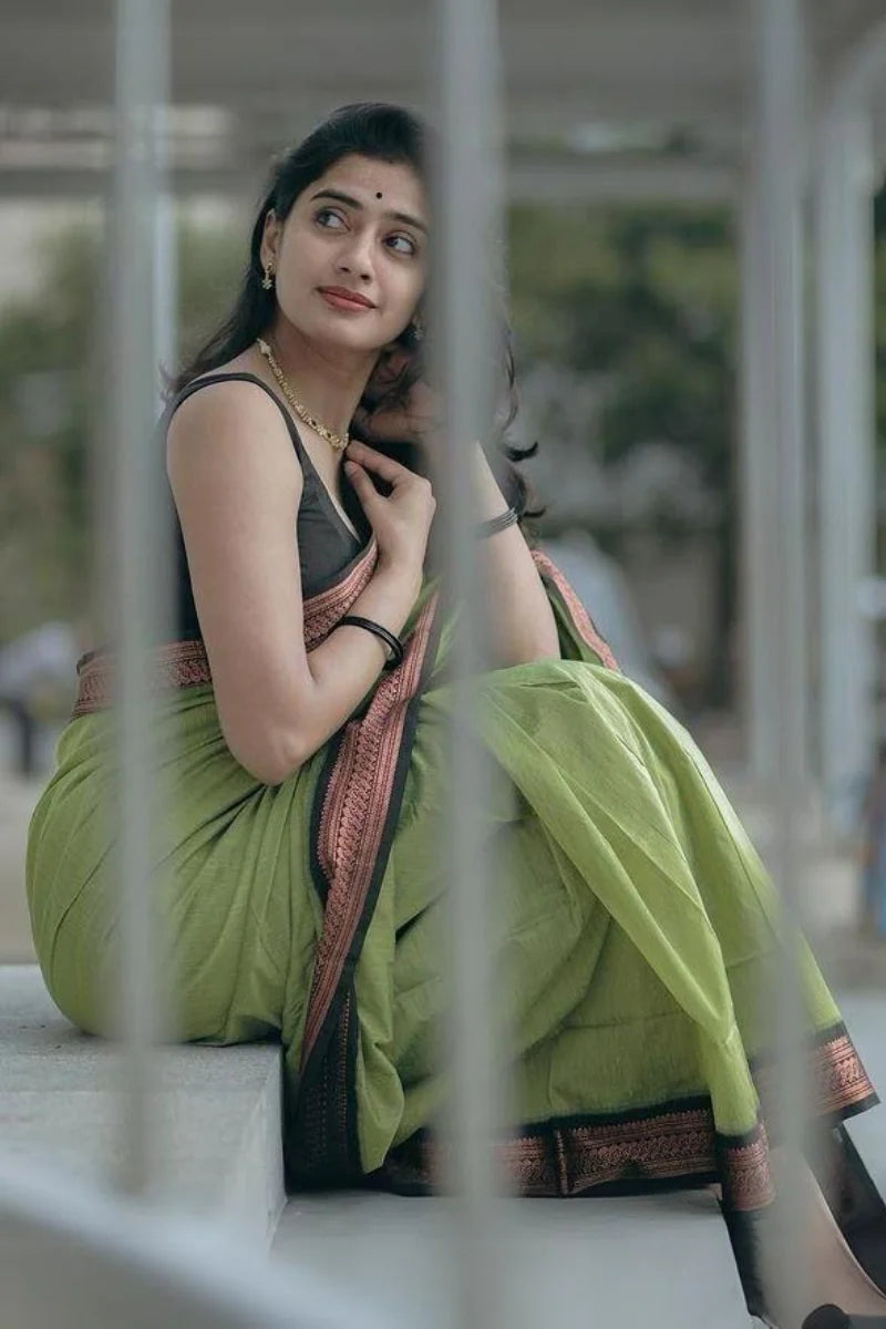 Good-looking Pista Soft Silk Saree With Unique Blouse Piece
