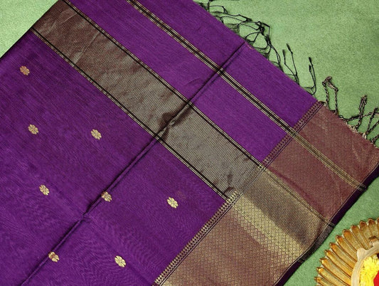 Prepossessing Purple Cotton Silk Saree With Beautiful Blouse Piece