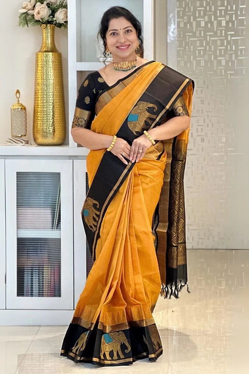 Artistic Mustard Soft Silk Saree With Stunning Blouse Piece