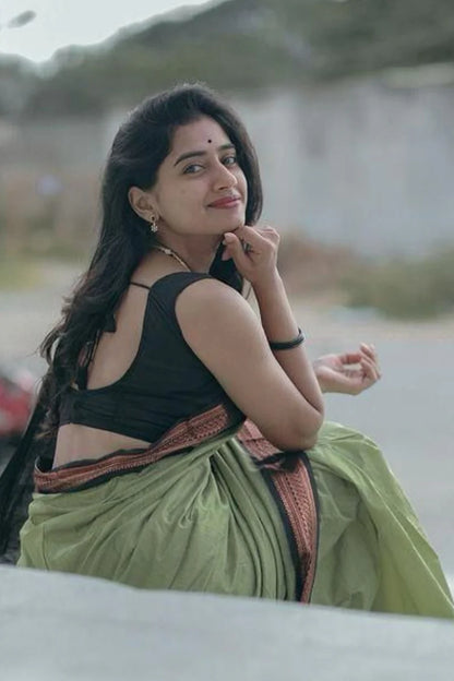 Good-looking Pista Soft Silk Saree With Unique Blouse Piece