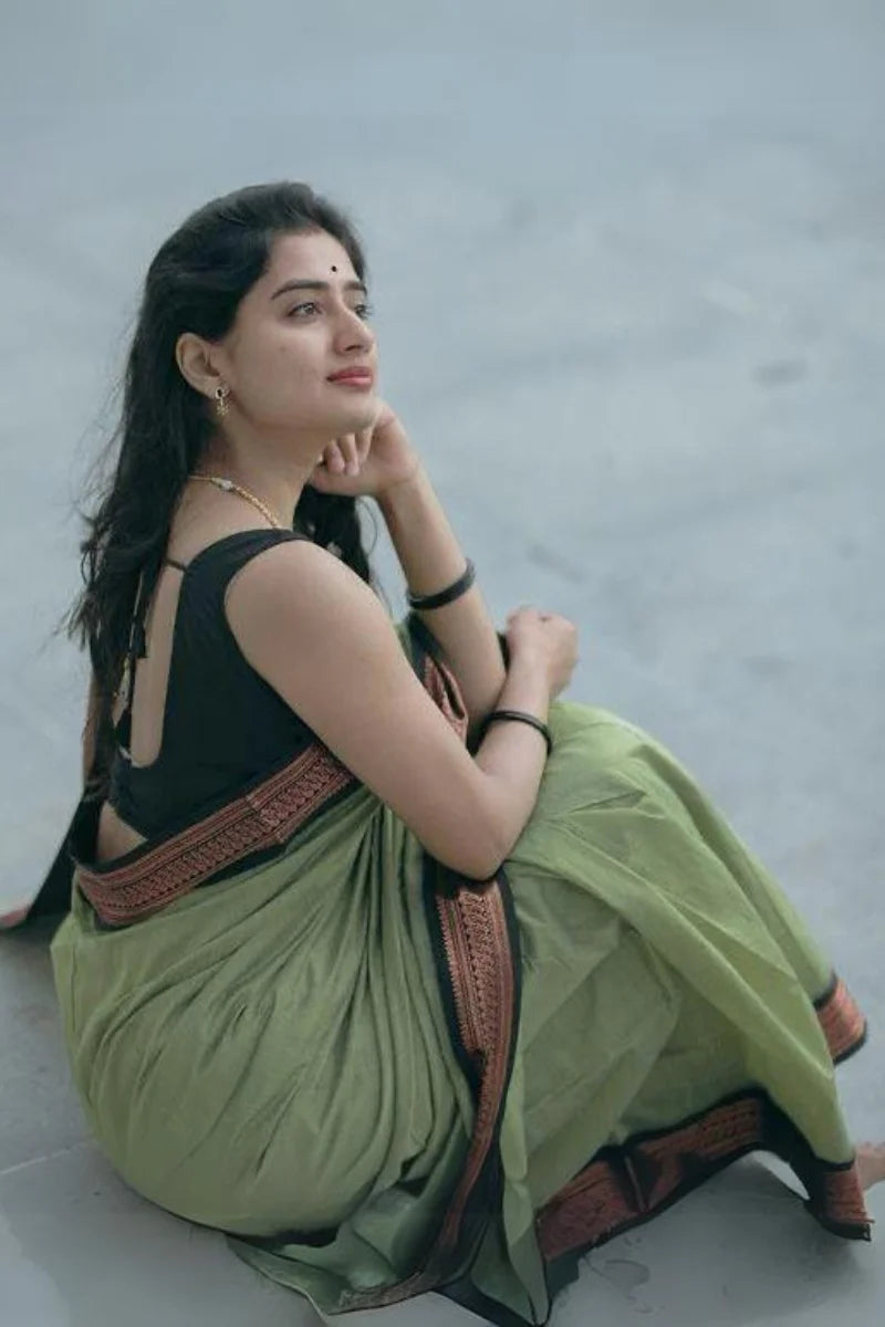 Good-looking Pista Soft Silk Saree With Unique Blouse Piece