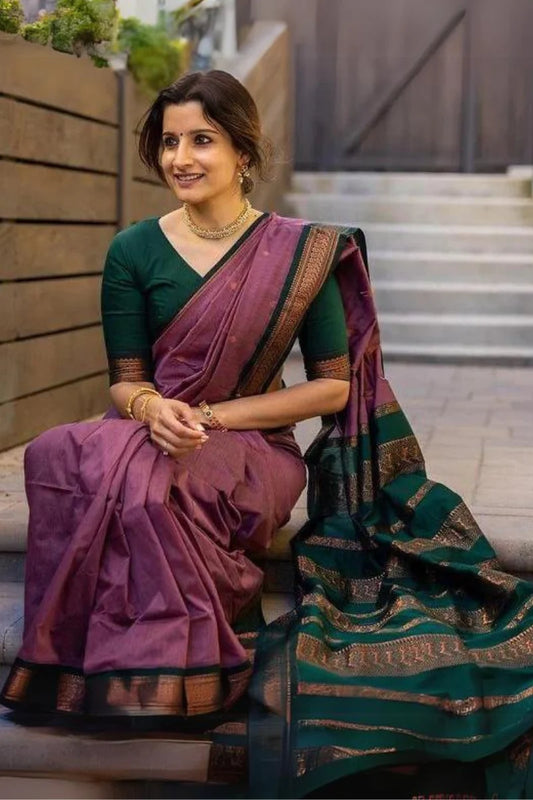 Pleasing Lavender Soft Silk Saree With Unique Blouse Piece