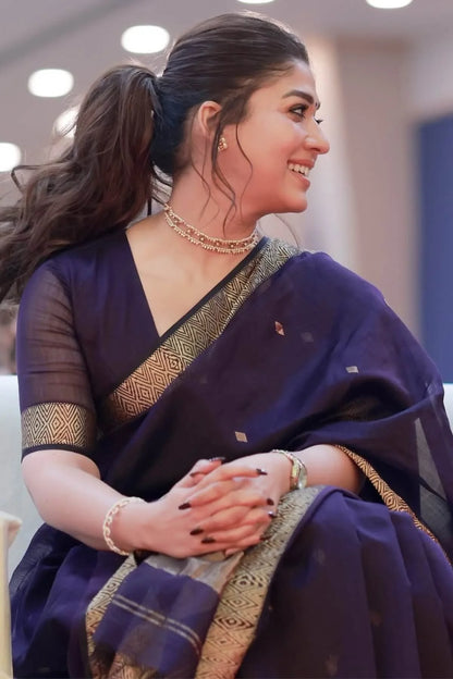 Bollywood Style Purple Cotton Silk Saree With Stunning Blouse Piece