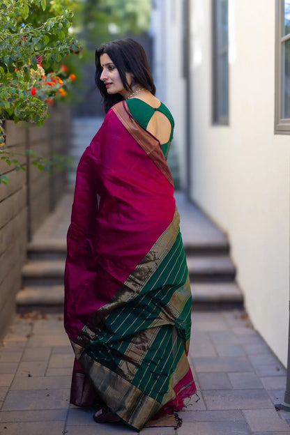 Glamorous Dark Pink Soft Silk Saree With Stunning Blouse Piece