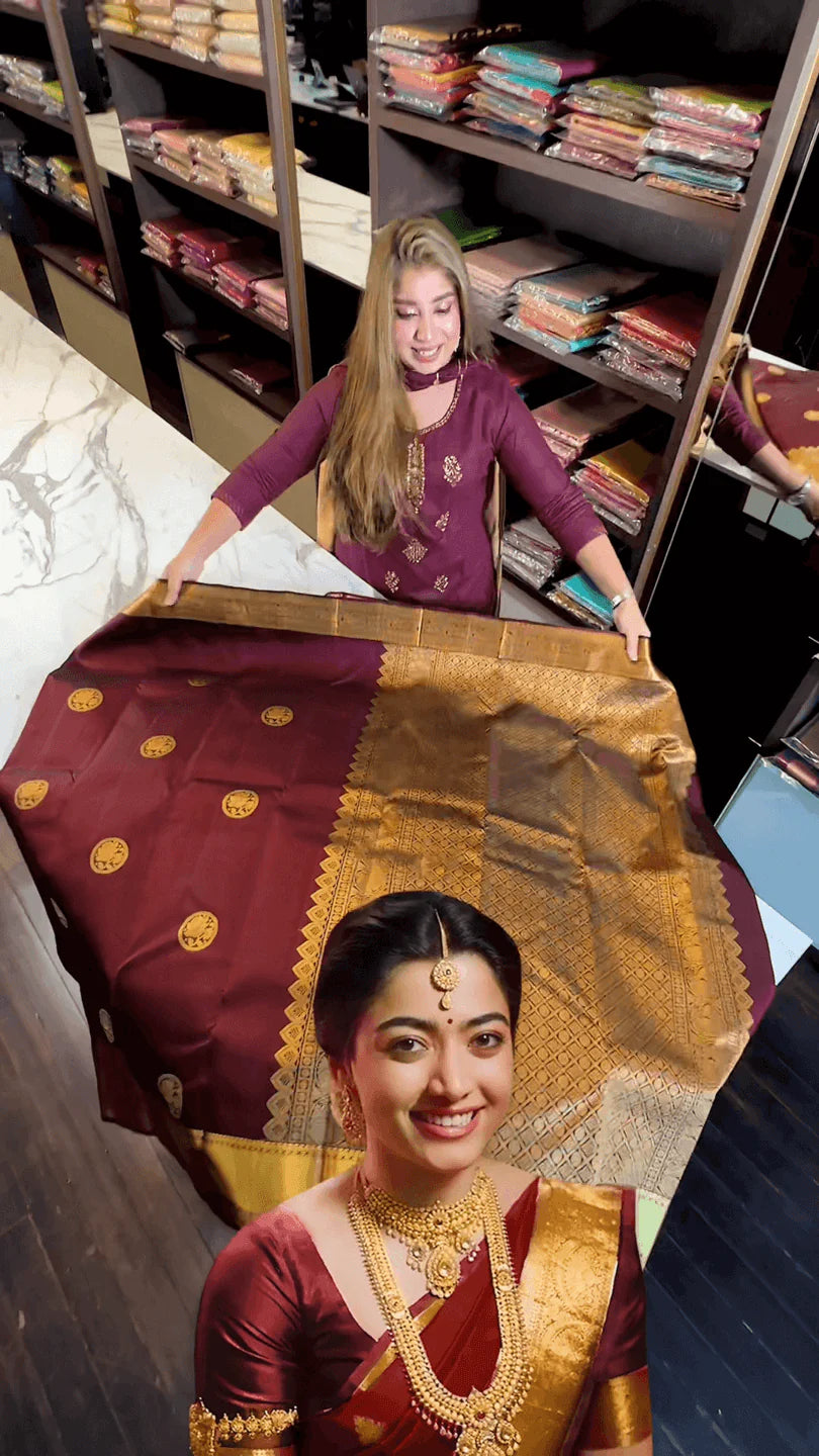 Gorgeous Maroon Soft Banarasi Silk Saree With Tremendous Blouse Piece