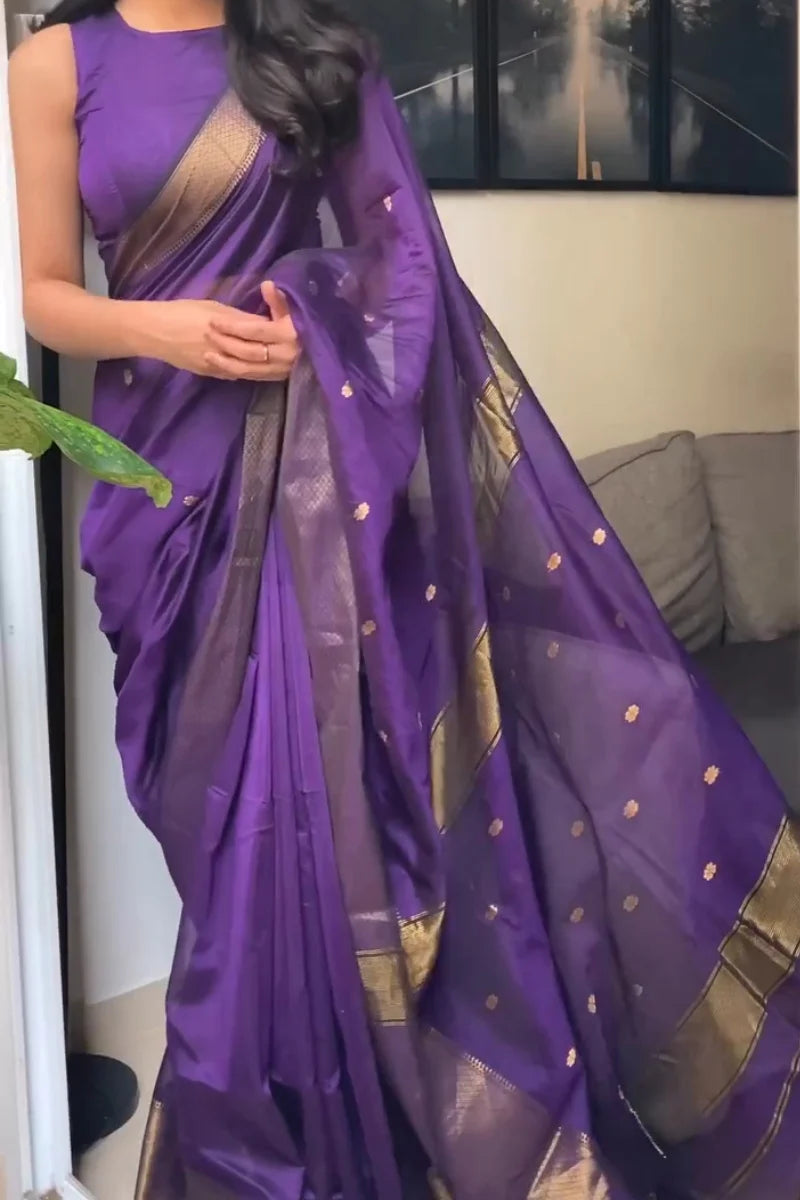 Prepossessing Purple Cotton Silk Saree With Beautiful Blouse Piece