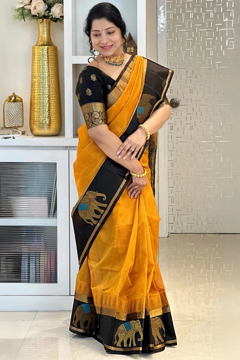 Artistic Mustard Soft Silk Saree With Stunning Blouse Piece