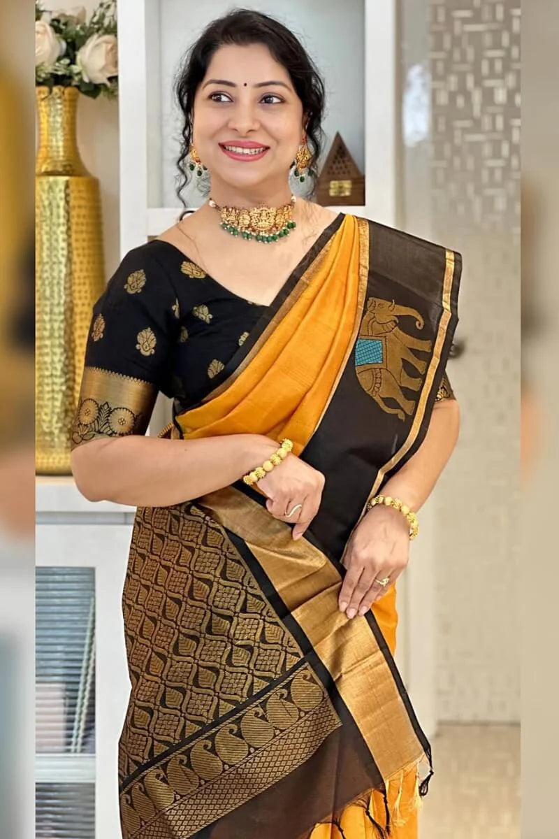 Artistic Mustard Soft Silk Saree With Stunning Blouse Piece