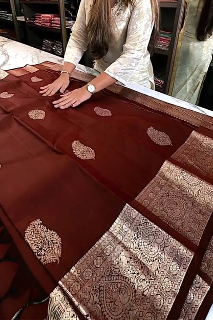 Magnificent Wine Soft Banarasi Silk Saree With Blouse Piece