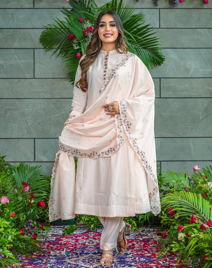 Prepossessing Soft Muslin Cotton Embroidery Suit Set