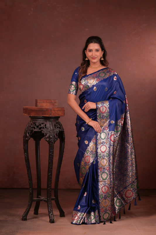 Classic Soft Silk Saree With Zari Weaving & tassels