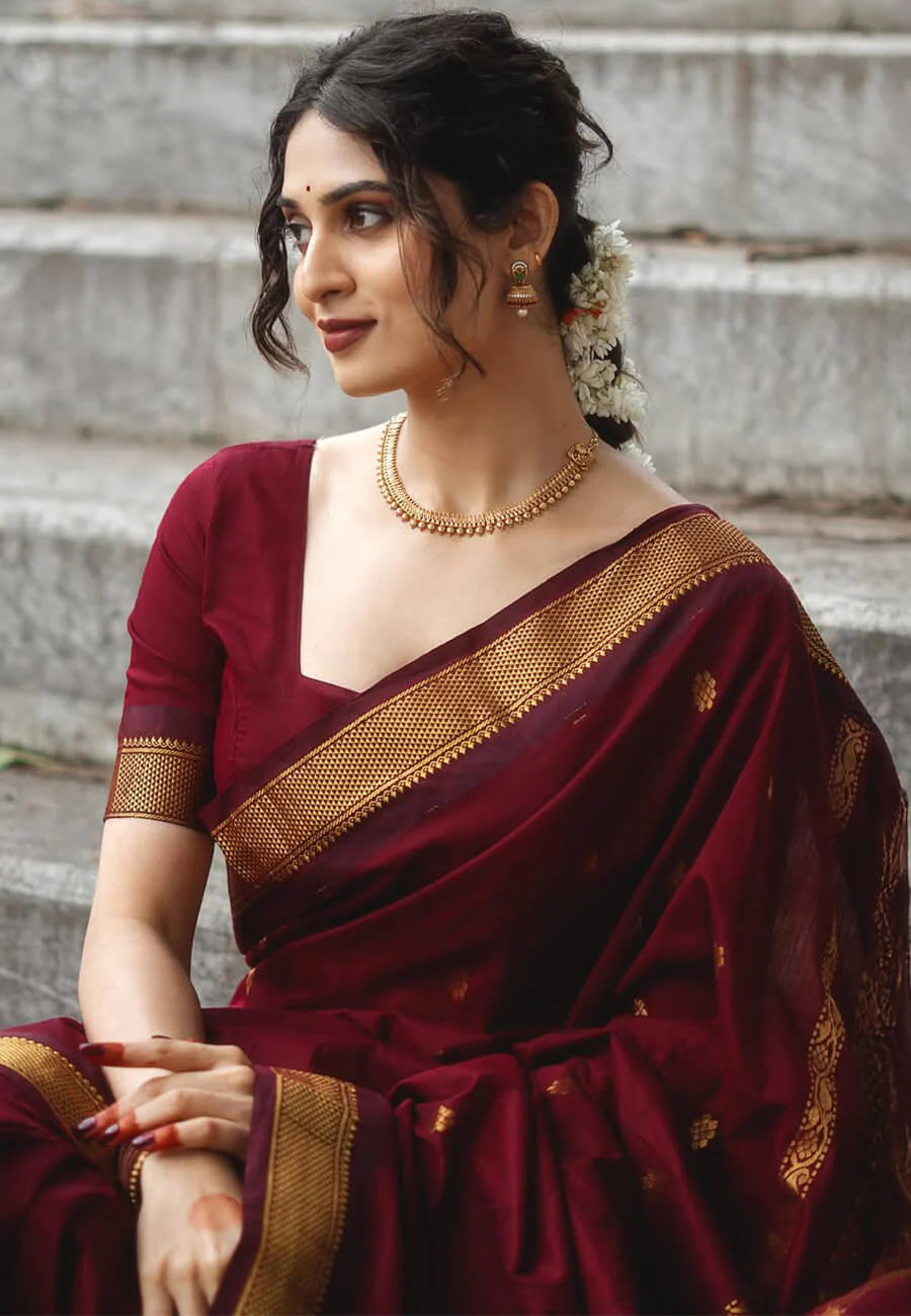 Very Appealing Maroon Soft Silk Saree With Blouse Piece