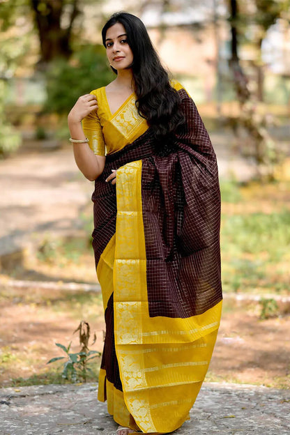 Gorgeous Brown Soft Silk Saree With Lovely Blouse Piece