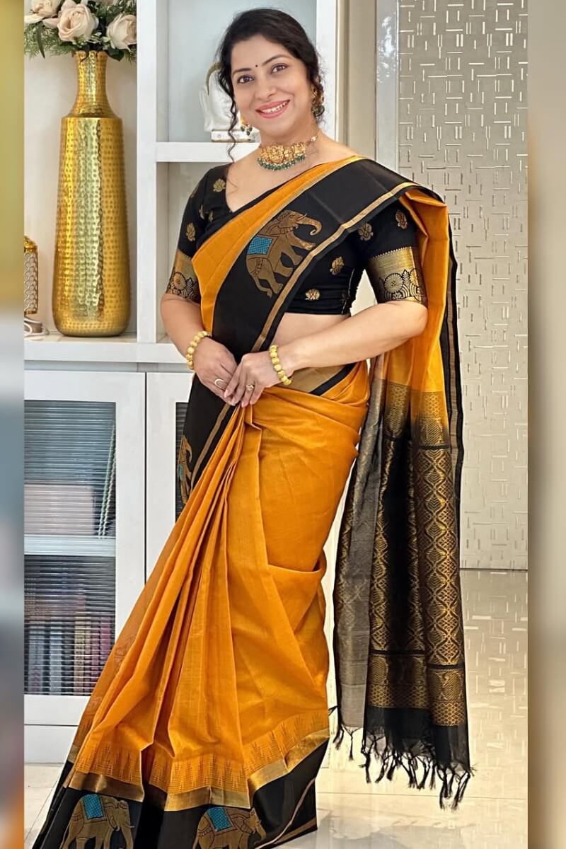 Artistic Mustard Soft Silk Saree With Stunning Blouse Piece