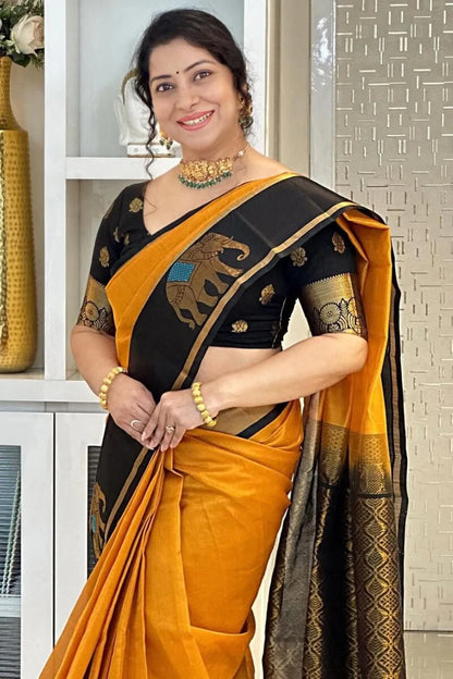 Artistic Mustard Soft Silk Saree With Stunning Blouse Piece