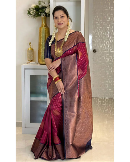 Winsome Banarasi Silk Saree With Adorable Blouse Piece
