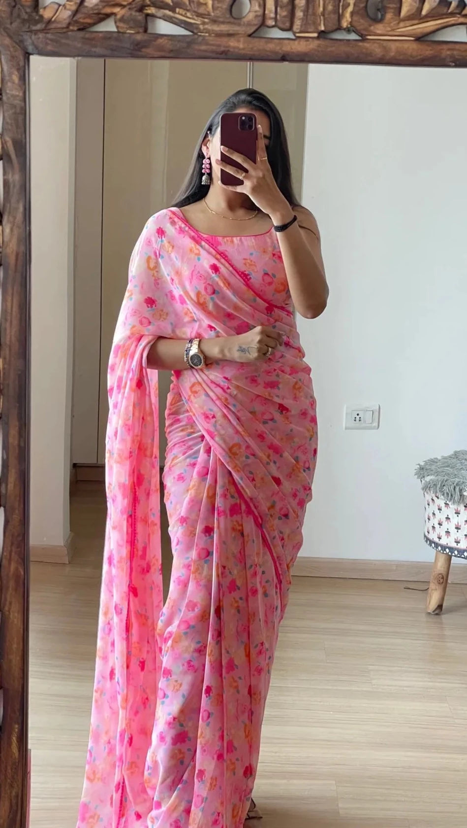 1 Min Ready To Wear Saree In Imported Georgette With Blouse