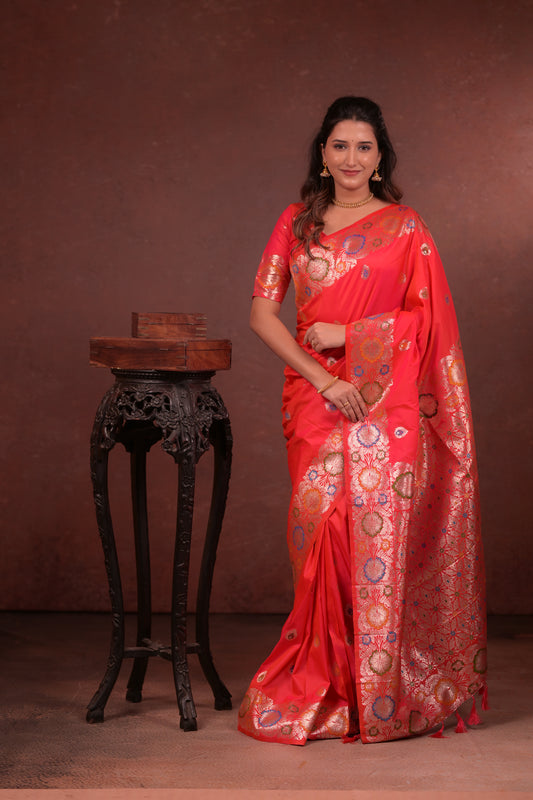 Classic Soft Silk Saree With Zari Weaving & tassels