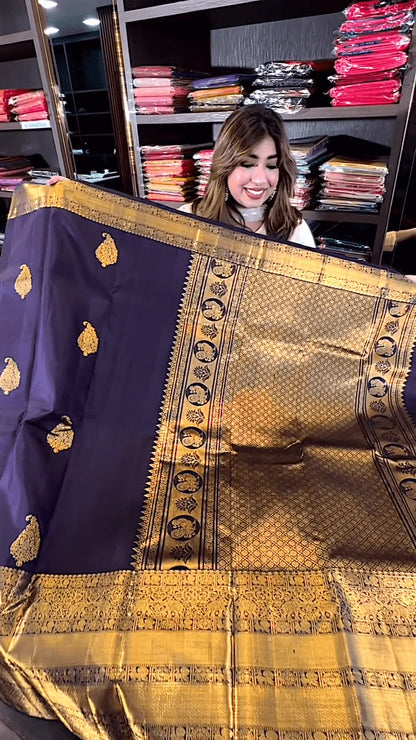 Very Charming Purple Soft Banarasi Silk Saree With Rich Blouse Piece