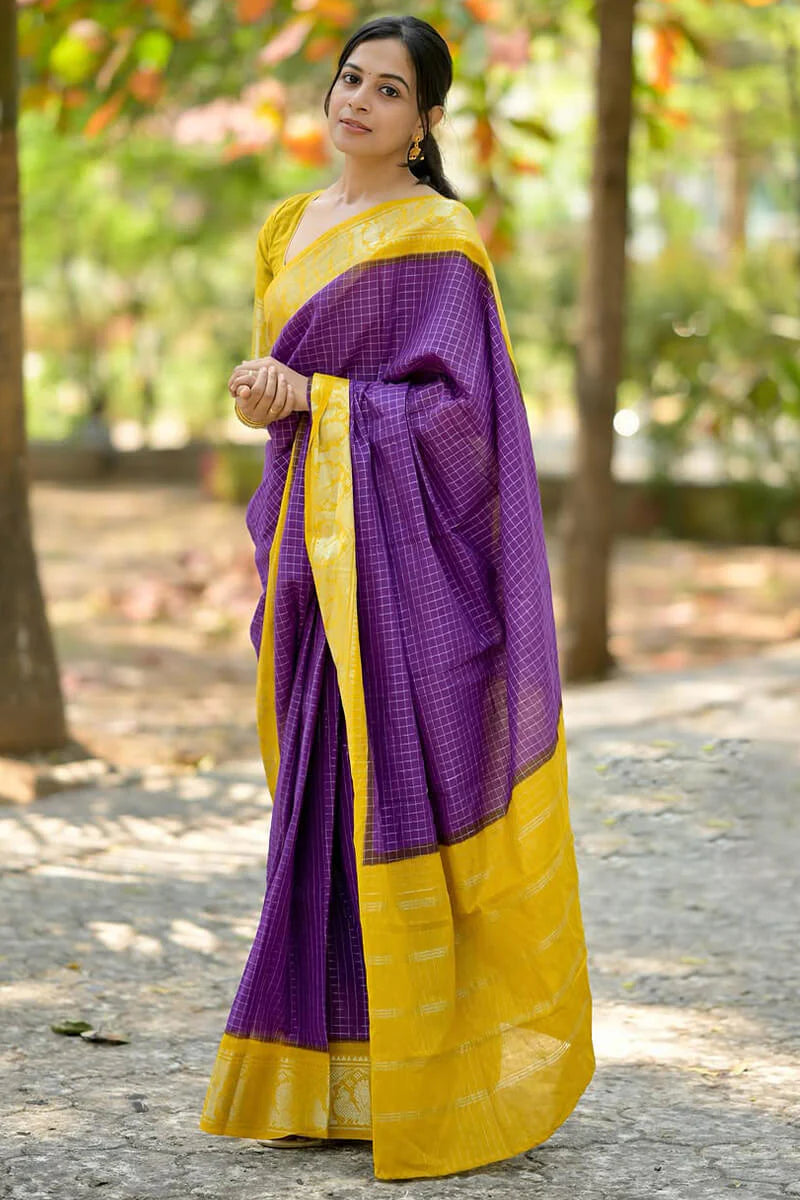 Stunning Purple Soft Silk Saree With Lovely Blouse Piece
