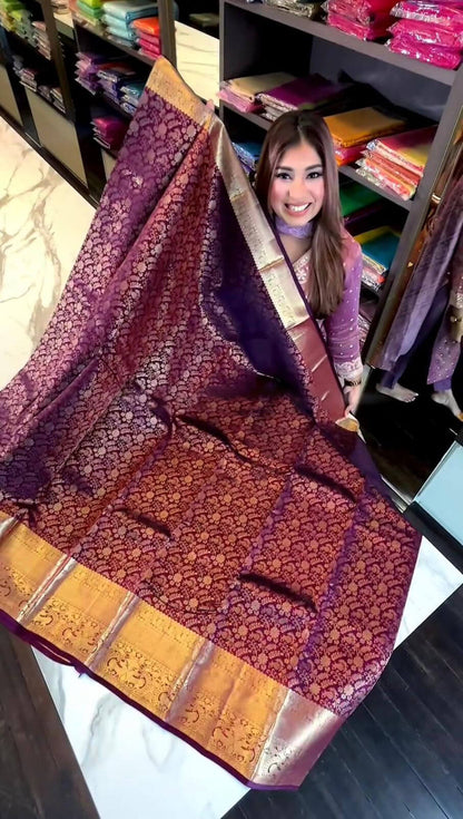 Irresistible Purple Soft Banarasi Silk Saree With Beautiful Blouse Piece