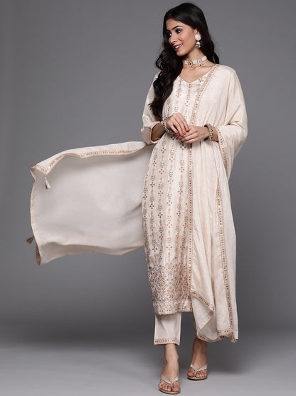 Staggering beige Beautiful  Pure Viscose Silk Suit Set