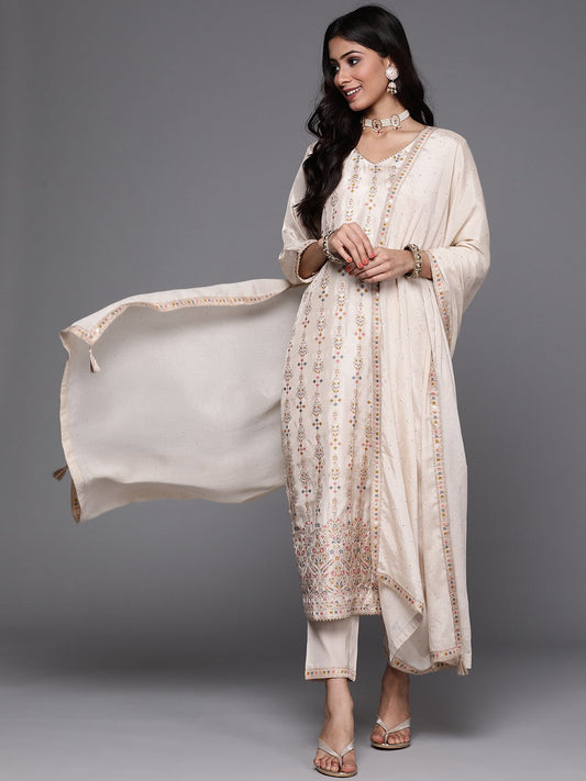 Staggering beige Beautiful  Pure Viscose Silk Suit Set