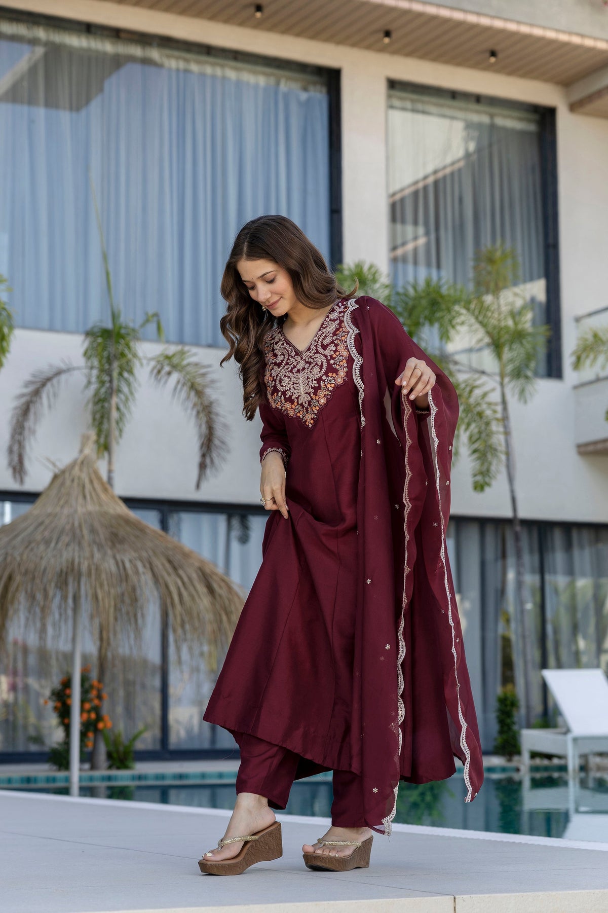 Rang Mahal Embroidered Chinon Anarkali Suit Set