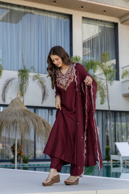 Rang Mahal Embroidered Chinon Anarkali Suit Set
