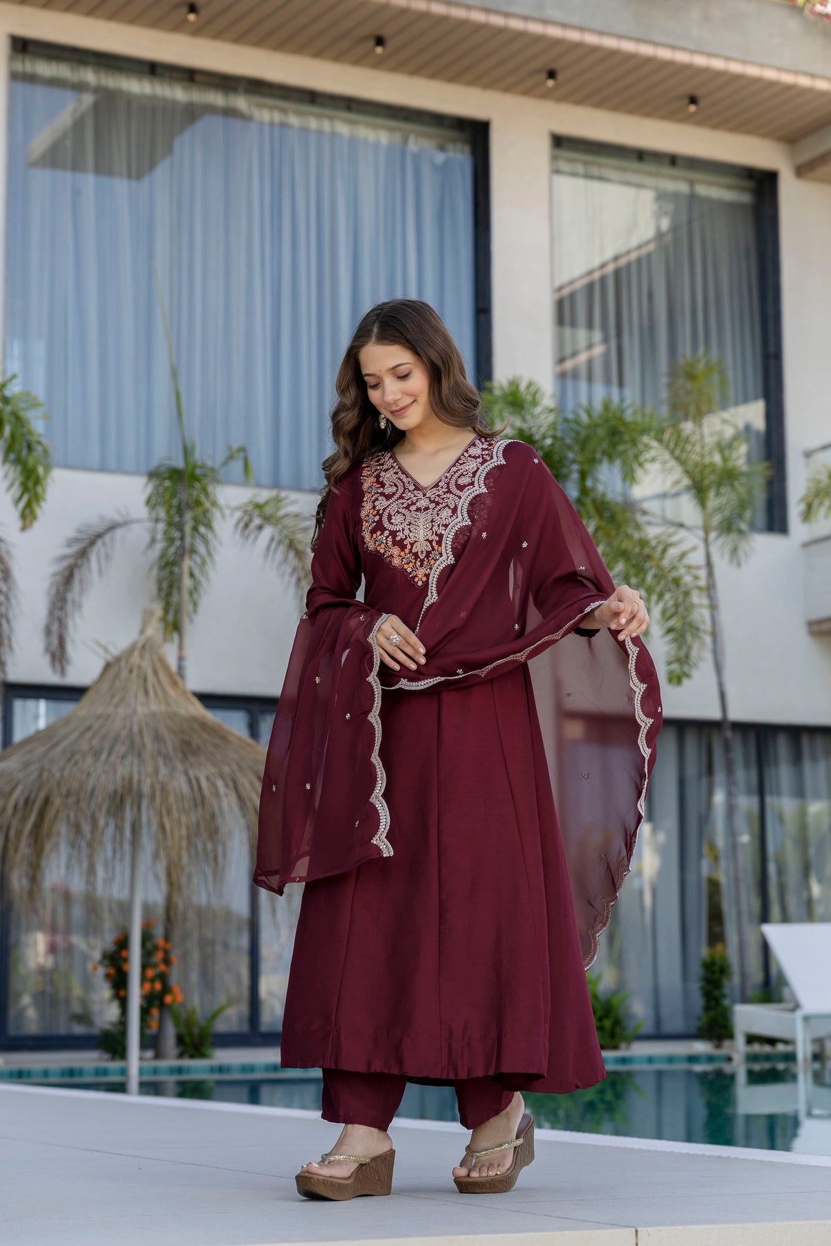 Rang Mahal Embroidered Chinon Anarkali Suit Set