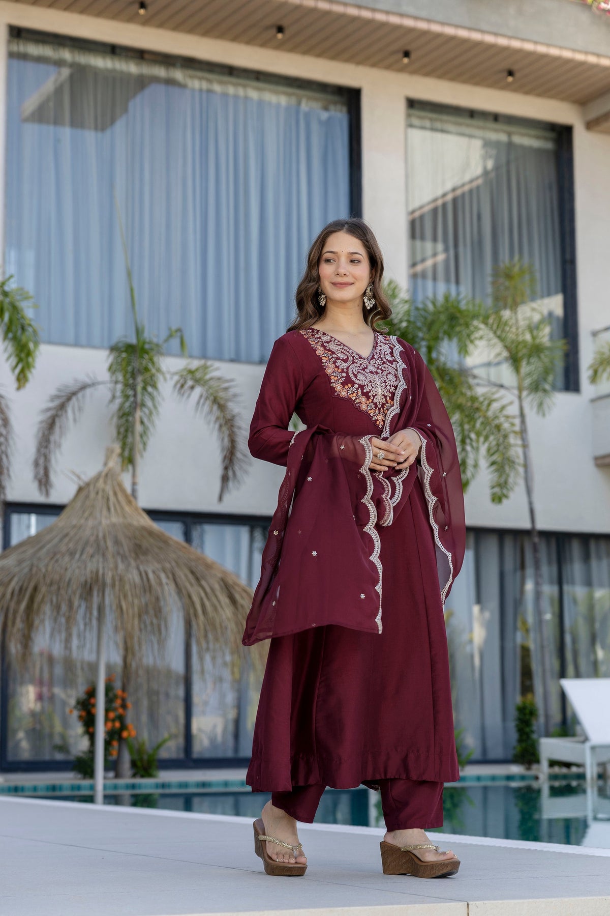 Rang Mahal Embroidered Chinon Anarkali Suit Set