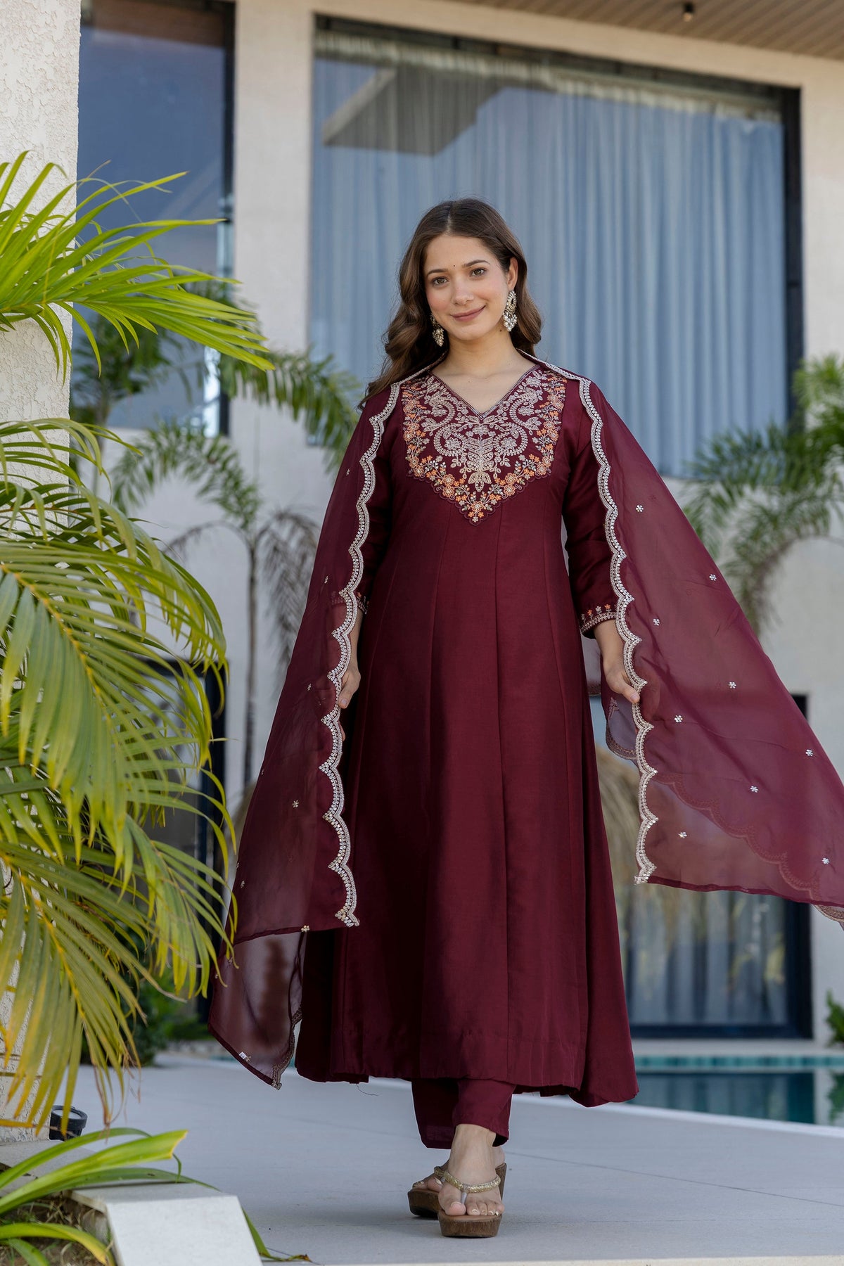 Rang Mahal Embroidered Chinon Anarkali Suit Set