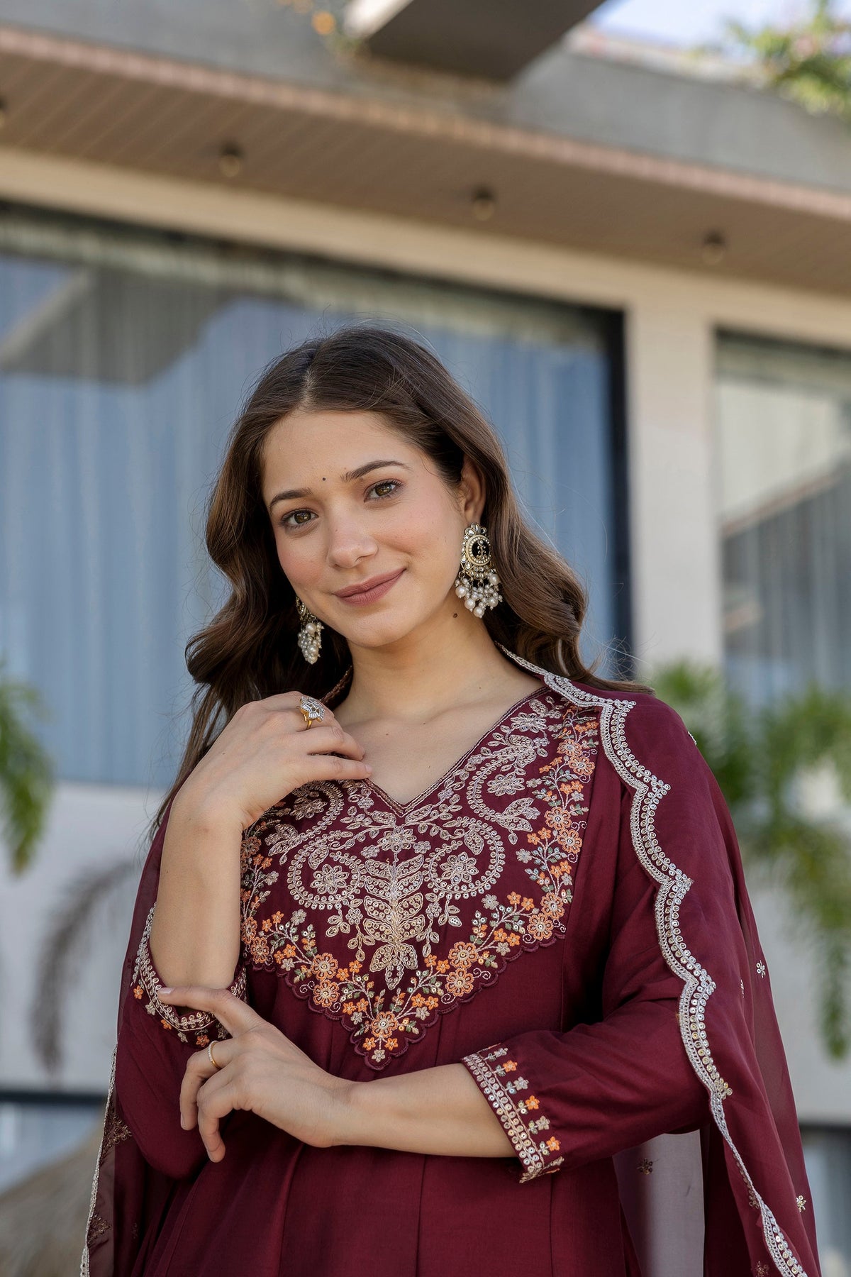 Rang Mahal Embroidered Chinon Anarkali Suit Set