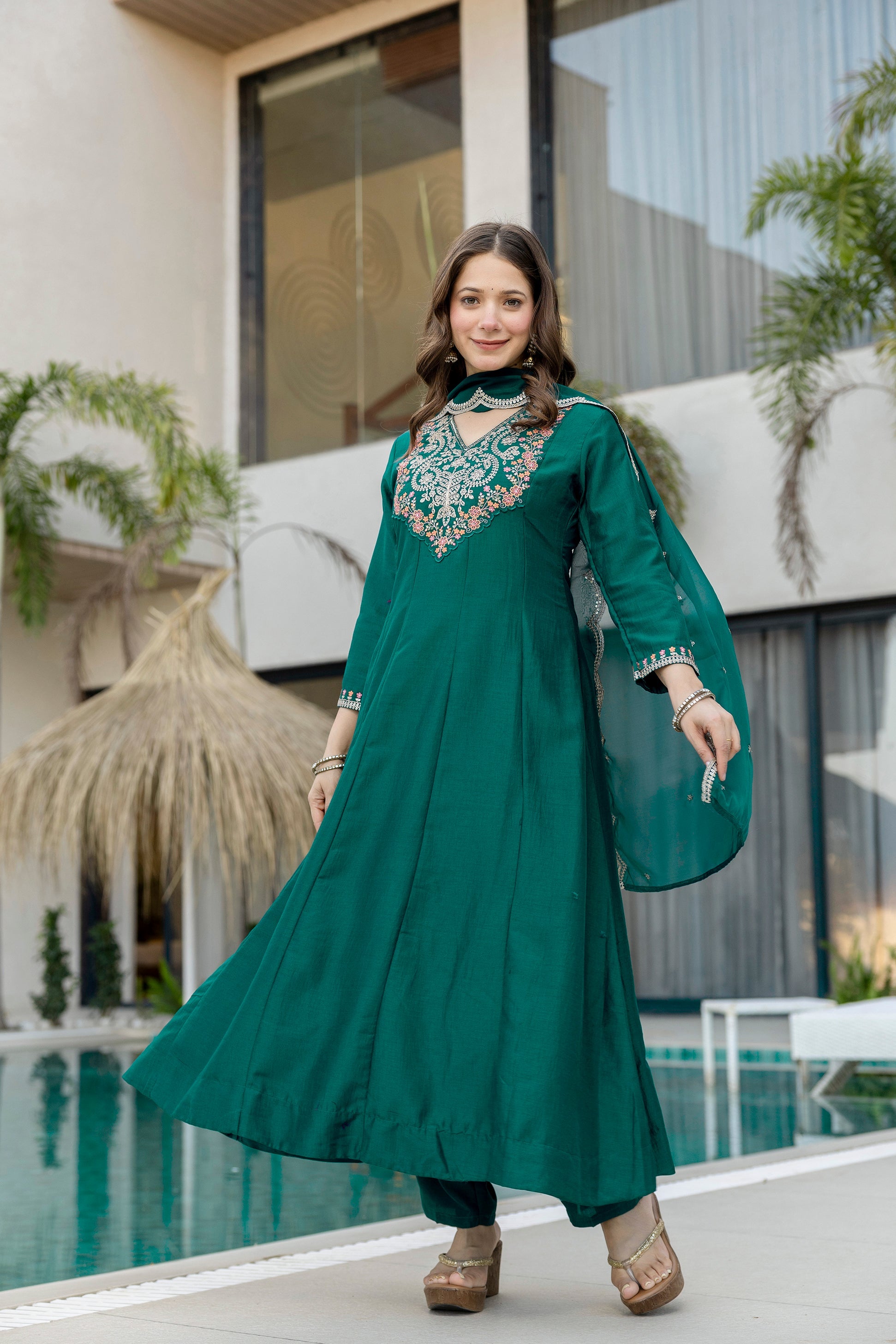 Rang Mahal Embroidered Chinon Anarkali Suit Set