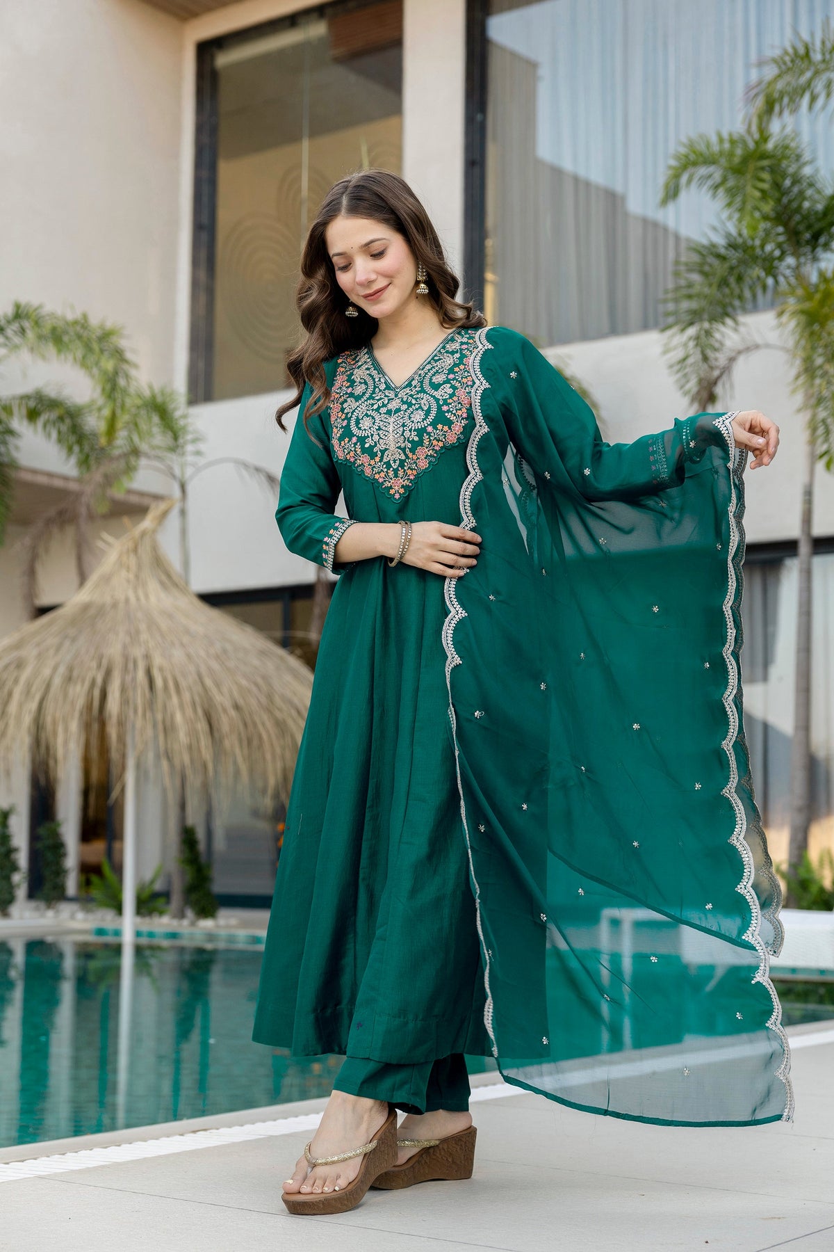 Rang Mahal Embroidered Chinon Anarkali Suit Set