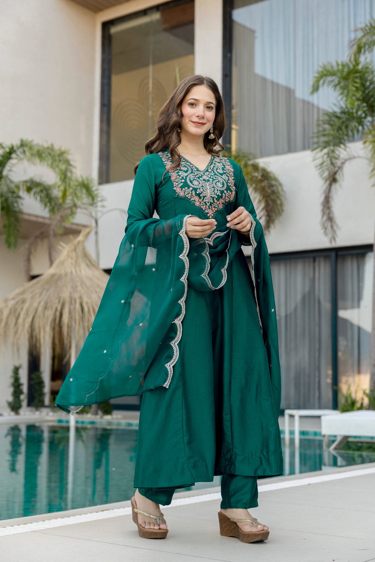 Rang Mahal Embroidered Chinon Anarkali Suit Set