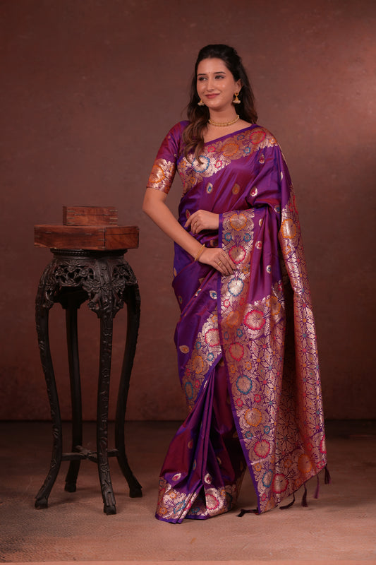 Classic Soft Silk Saree With Zari Weaving & tassels