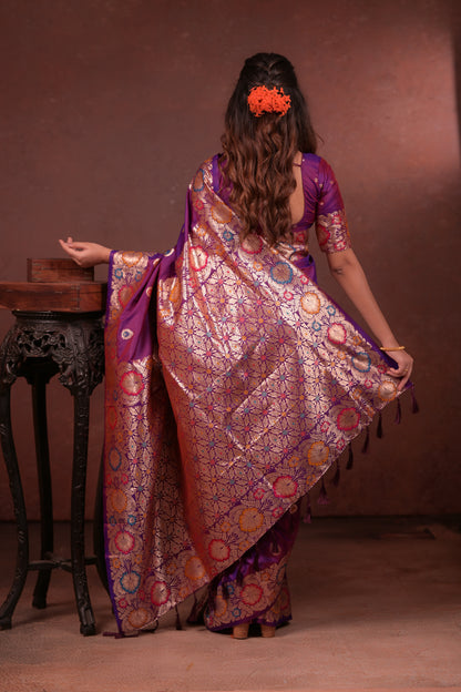 Classic Soft Silk Saree With Zari Weaving & tassels