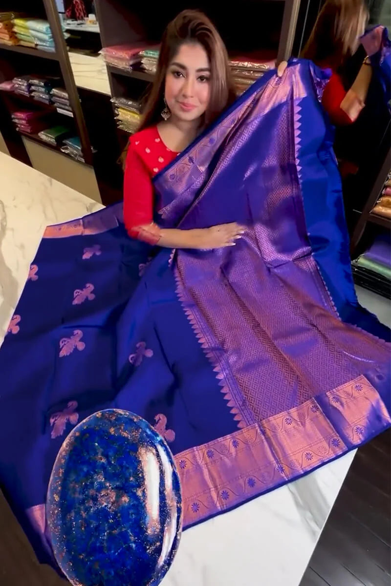 Good-looking Royal Blue Soft Banarasi Silk Saree With Inimitable Blouse Piece