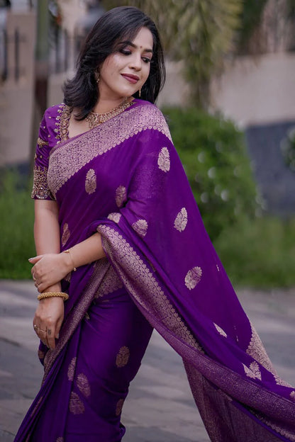 Ravishing Purple Soft Silk Saree With abundant Blouse Piece